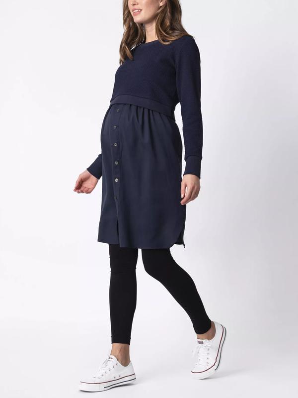 Tulia 2-in-1 Maternity & Nursing Sweater Shirt Dress in Navy
