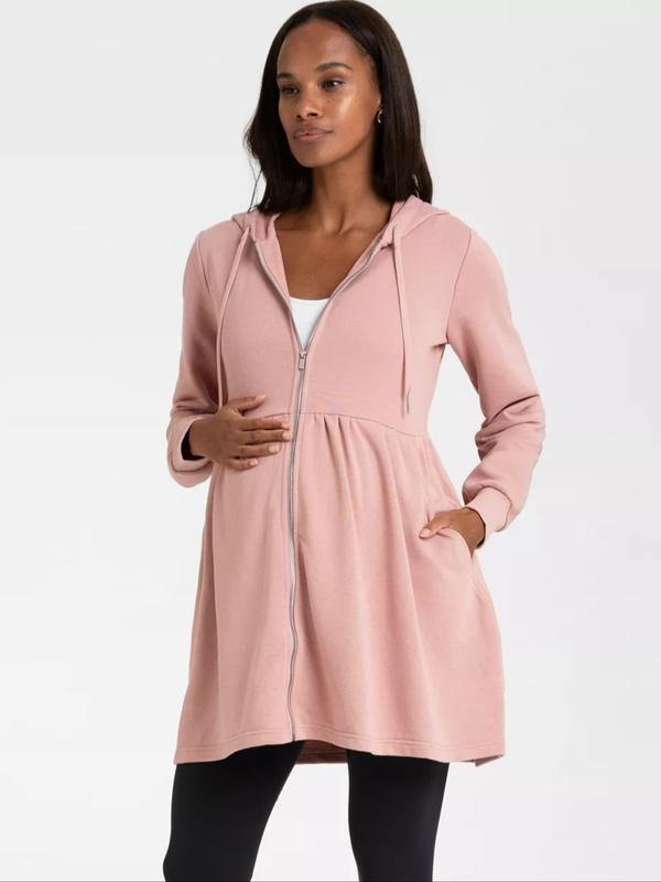 Shelby Maternity & Babywearing Hooded Zip-Up Tunic in Blush
