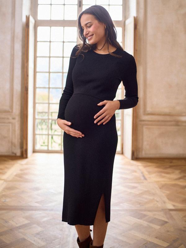 Amaya Layered Maternity and Nursing Knit Dress in Black
