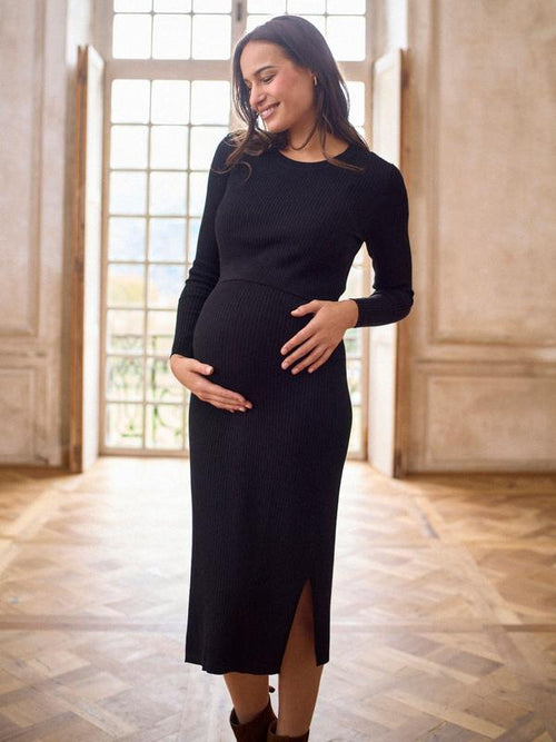 Amaya Layered Maternity and Nursing Knit Dress in Black