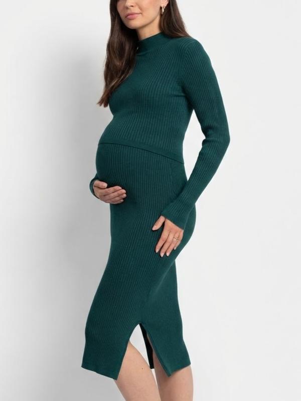 Adair 2-in-1 Maternity Sweater and Dress Set in Emerald