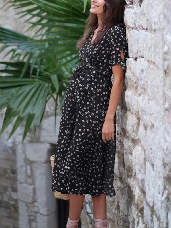 Daisy Maternity Wrap Dress in Black