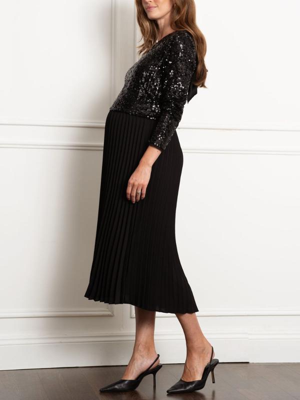 Halima Pleated Maternity Dress in Black Sparkle