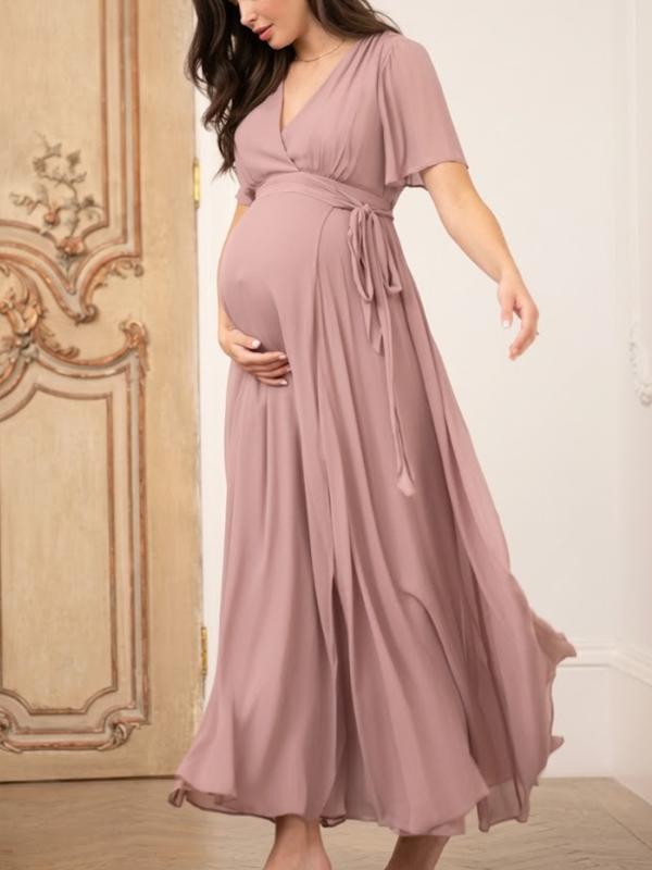 Renae Maternity & Nursing Faux-Wrap Dress in Mauve