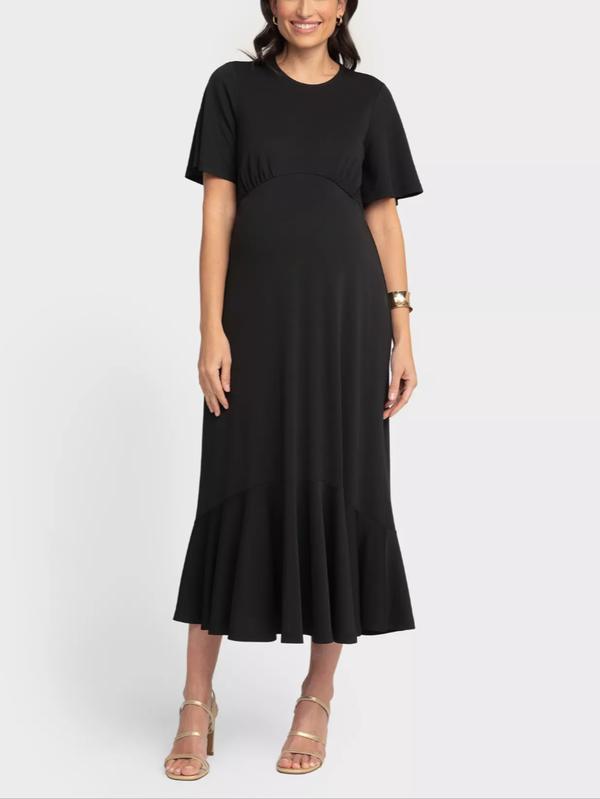 Helena Flounce Hem Maternity Dress in Black