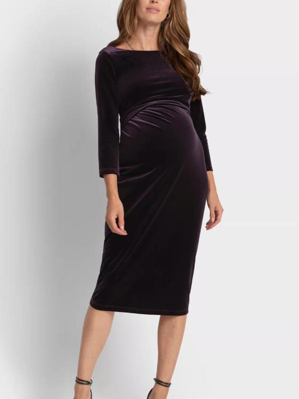 Topaz Maternity Velvet Dress in Plum