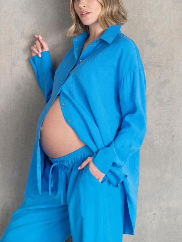 Amrin Maternity Button-Up in Blue