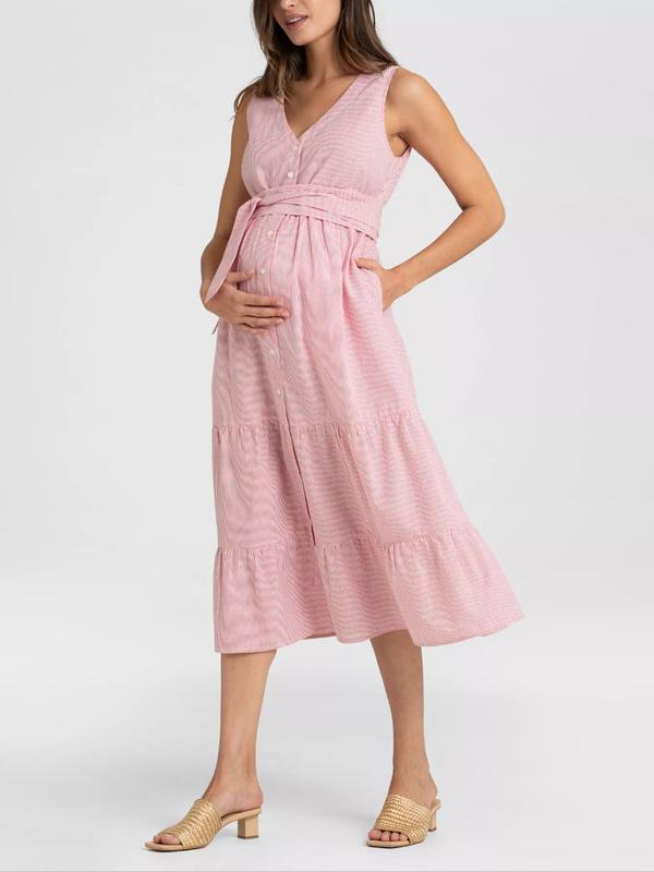 Esmarelde Button-Down Maternity Dress in Red / White