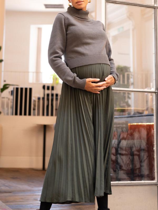 Marvella Pleated Maternity & Nursing Dress in Khaki