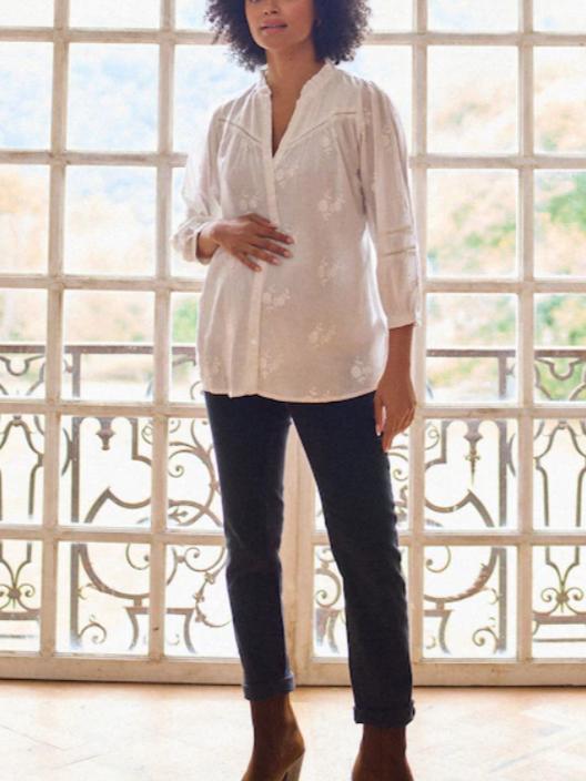 Ally Broderie Maternity Blouse in Cream