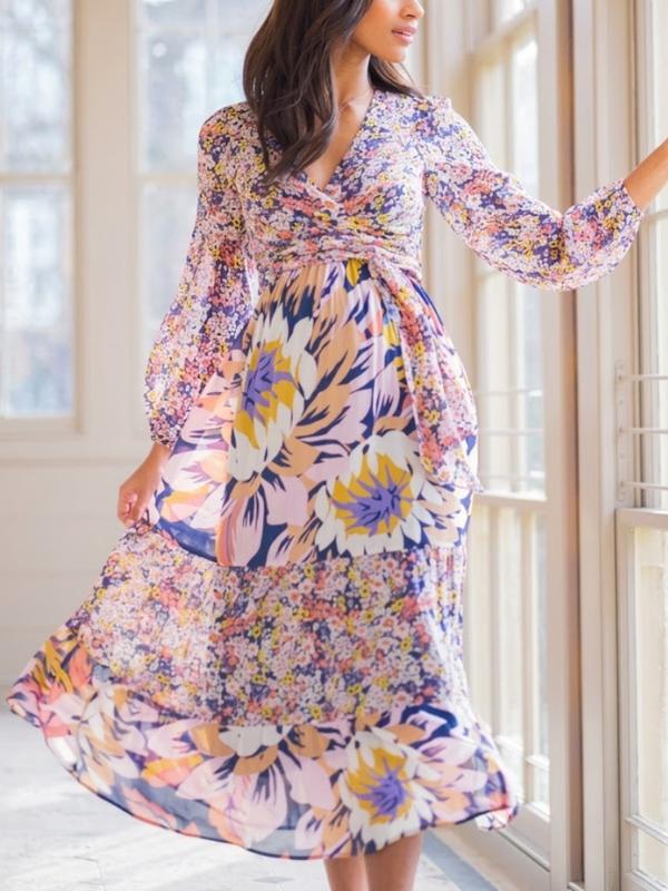 Ione Maternity Wrap Dress in Lilac Print