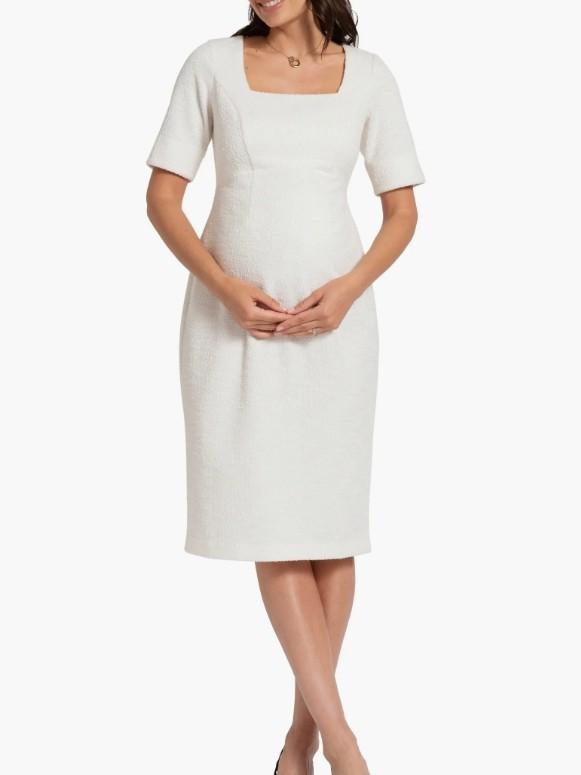 Fauna Tweed Maternity Dress in Ecru