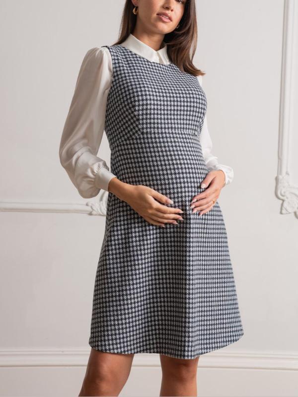 Hyacinth Tweed Maternity Dress in Blue / Black