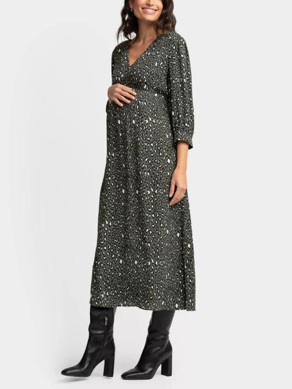 Ava Maternity Midi Dress in Animal Print