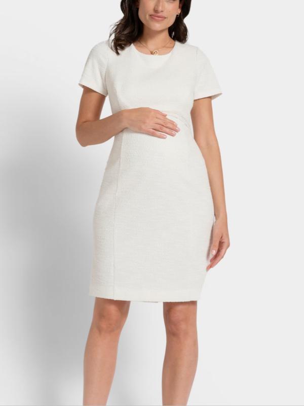 Flores Tweed Maternity Dress in Ecru