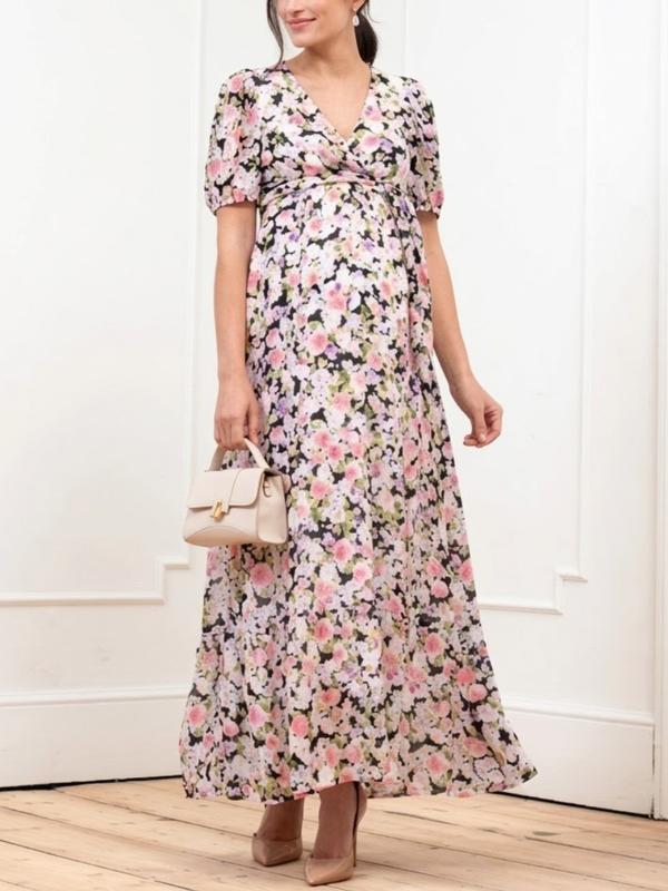 Elthreda Maternity Wrap Dress in Black Floral