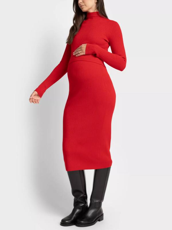 Grazia Ribbed Maternity Dress in Red