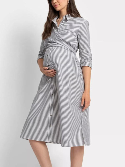 Arianna Maternity Shirt Dress in Navy / White