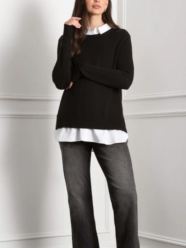 Kerryn Layered Maternity Collared Sweater in Black