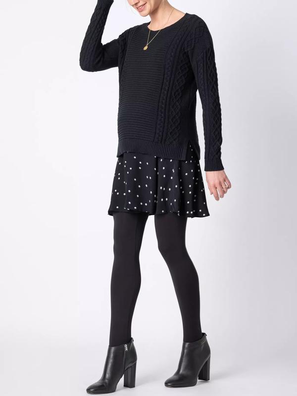 Tiffany 2-in-1 Maternity & Nursing Cable Knit Sweater Dress in Black